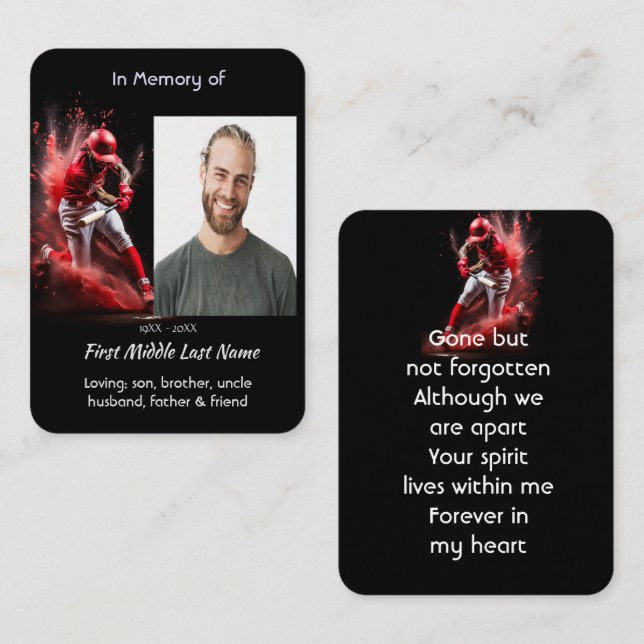Prayer Card Memorial Keepsake Baseball Softball  (Front/Back)