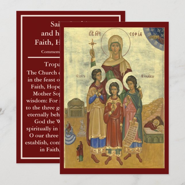 prayer card of Saints Sophia, Faith, Hope, Love (Front/Back)