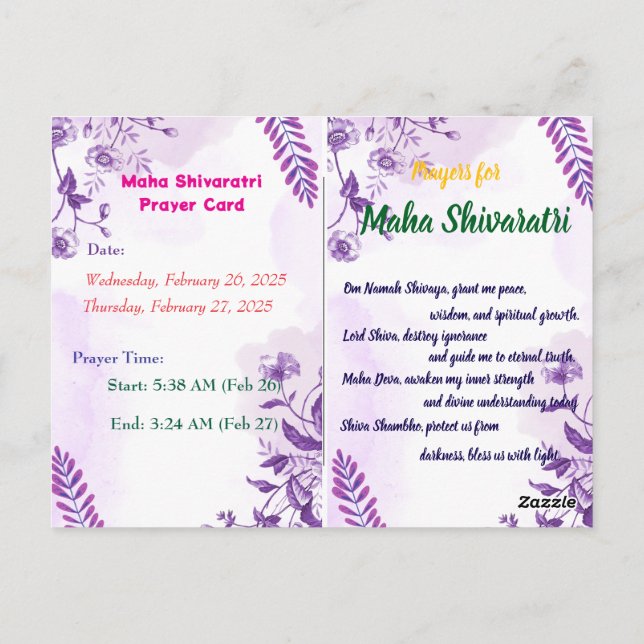 Prayer Cards for Maha Shivaratri 2025 (Back)