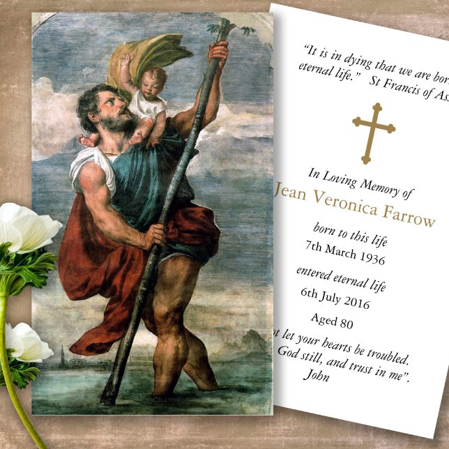 Prayer Cards | St Christopher (catholic, religious, celebration of life, in loving memory of, prayer cards for bereavement)
