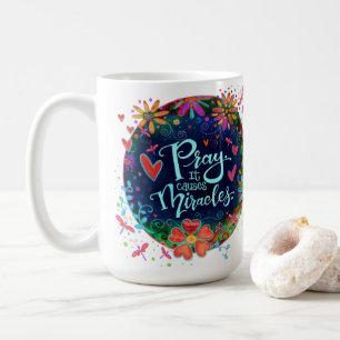 Prayer Causes Miracles Blue Pretty Floral Ireyln Coffee Mug
