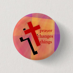 prayer changes things cross on stained glass 1 inch round button
