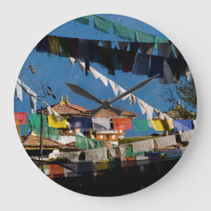 Prayer flags and chortens large clock