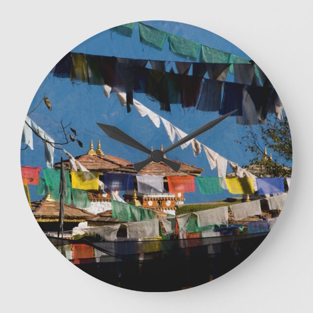 Prayer flags and chortens large clock (Front)