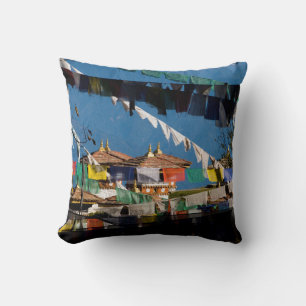 Prayer flags and chortens throw pillow