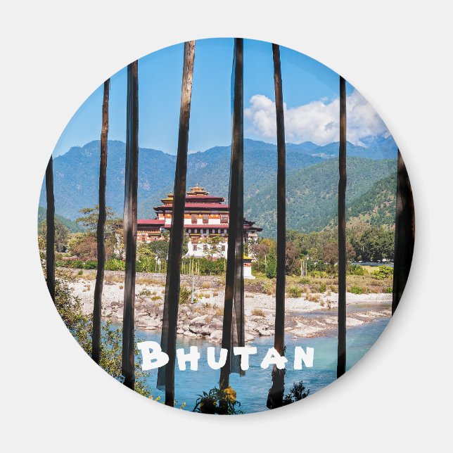Prayer flags and Punakha Dzong - Bhutan Magnet (Front)