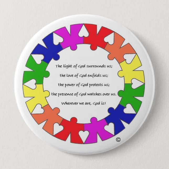 Prayer for Protection in Hands and Hearts Circle 4 Inch Round Button (Front)