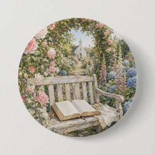 Prayer Garden Bench Chapel Watercolor 3 Inch Round Button