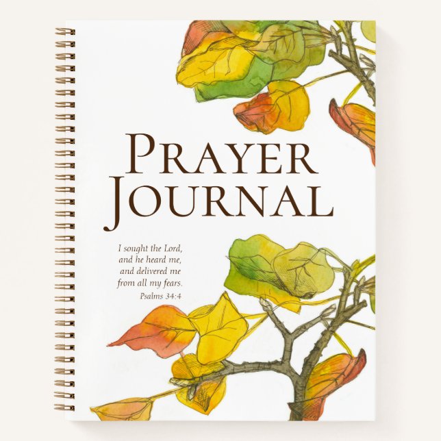 Prayer Journal Bible Verse Psalms 34:4 Tree Leaves (Front)