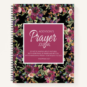 Prayer Journal Burgundy Pink Floral Black