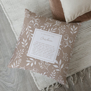 Prayer Keepsake Gift Scripture Tan Floral Throw Pillow