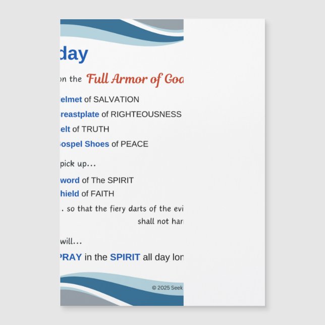 Prayer Magnet - Full Armour of God - 7"x5" (Front)