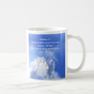 Prayer. Matthew 7:7 Scripture Verse with Angel Sky Coffee Mug