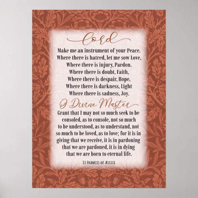 Prayer of Peace - St Francis of Assisi  Poster (Front)