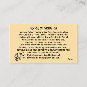 PRAYER OF SALVATION add church or ministry on back Business Card