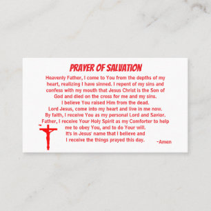 PRAYER OF SALVATION add church or ministry on back Business Card