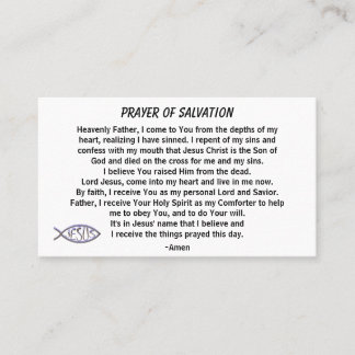 PRAYER OF SALVATION add church or ministry on back Business Card