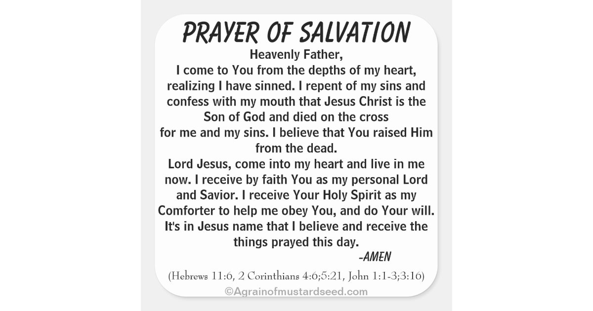 PRAYER OF SALVATION SQUARE STICKER Zazzle.ca