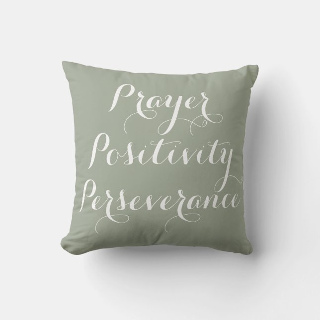 Prayer, Positivity, Perseverance Typography Pillow (Front)