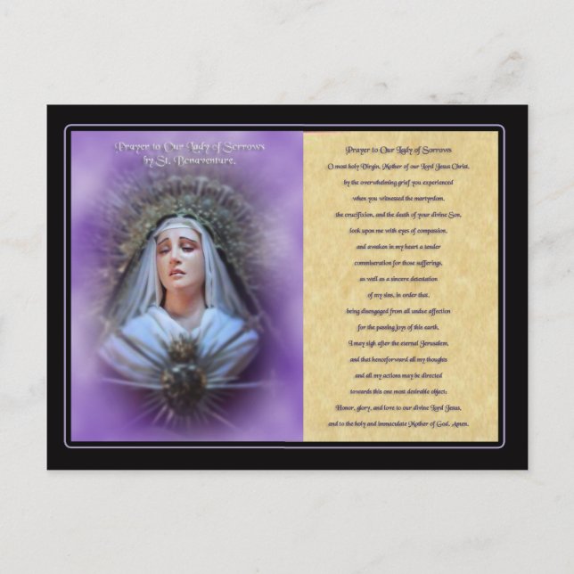 Prayer to Our Lady of Sorrows. Postcard (Front)