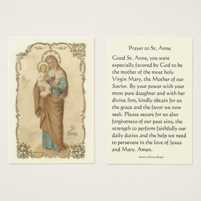 Prayer to St. Anne holding Virgin Mary Holy Card (Front & Back)
