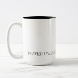 PRAYER UNLEASHES THE WILL OF GOD Modern Typography Two-Tone Coffee Mug