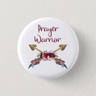 Prayer Warrior Arrows Boho Burgundy Floral 1 Inch Round Button