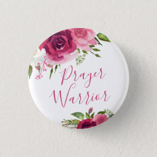 Prayer Warrior Boho Pink Floral Watercolor 1 Inch Round Button