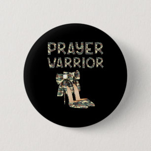 Prayer Warrior Camo High Heels Bow Faith God Jesus 2 Inch Round Button