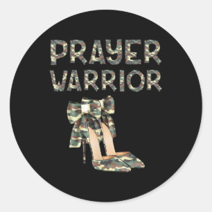 Prayer Warrior Camo High Heels Bow Faith God Jesus Classic Round Sticker