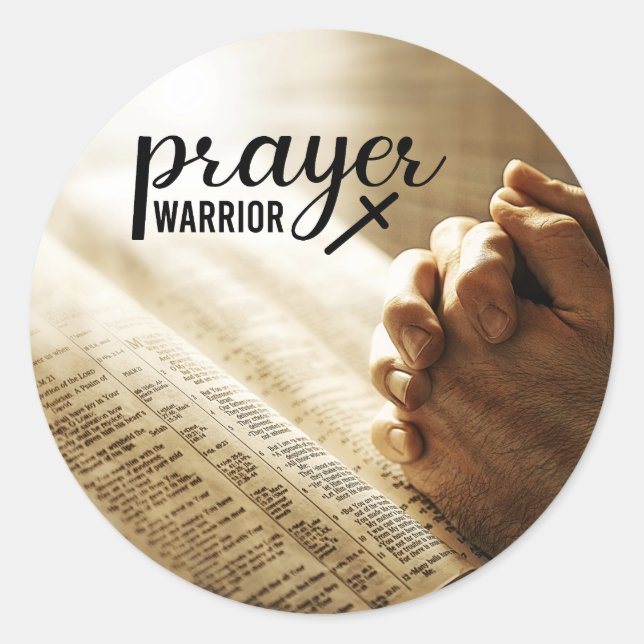 PRAYER WARRIOR Open Bible Christian Cross Classic Round Sticker (Front)
