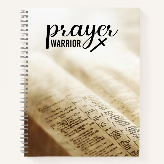 PRAYER WARRIOR Open Bible Christian Cross Notebook (Front)