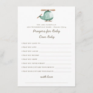 Prayers for Baby   Green Helicopter Baby Shower Enclosure Card