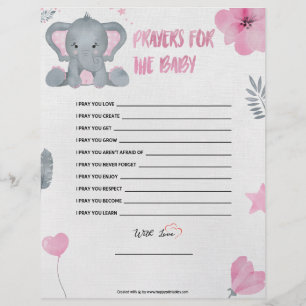 Prayers For The Baby [Baby Elephant [Pink]] Letterhead