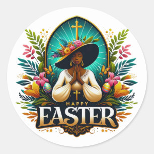 Praying African American Woman Religious Easter Classic Round Sticker
