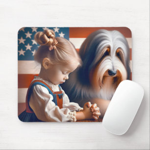 Praying American Girl With Dog Mouse Pad