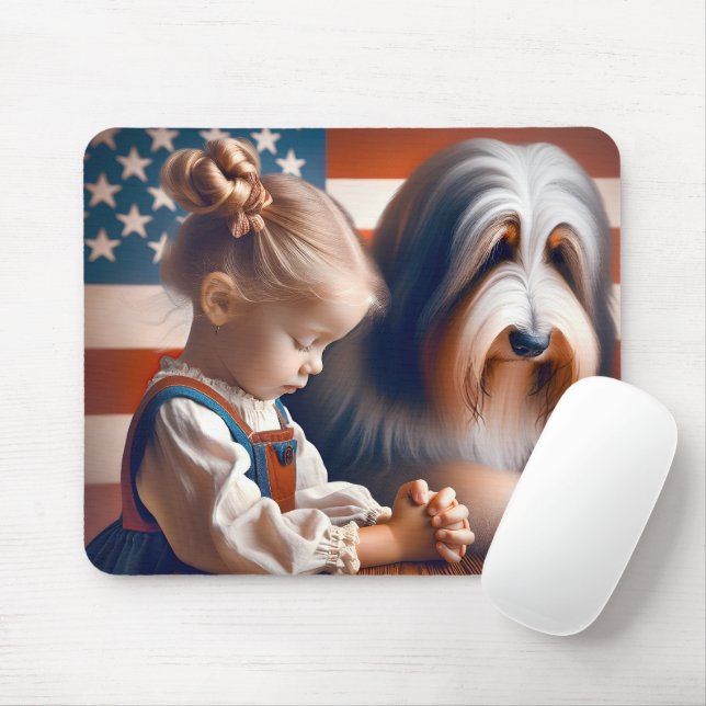 Praying American Girl With Dog  Mouse Pad (With Mouse)