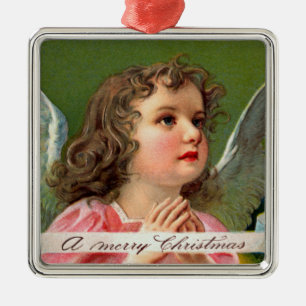 Praying Angel with Christmas Banner Metal Ornament