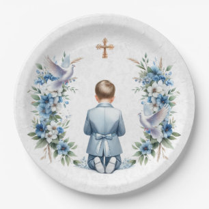 Praying Boy Holy Communion Paper Plate