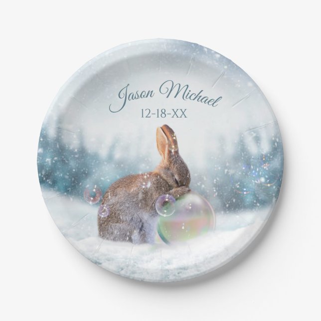 Praying Bunny Rabbit Christmas Baptism Plates (Front)