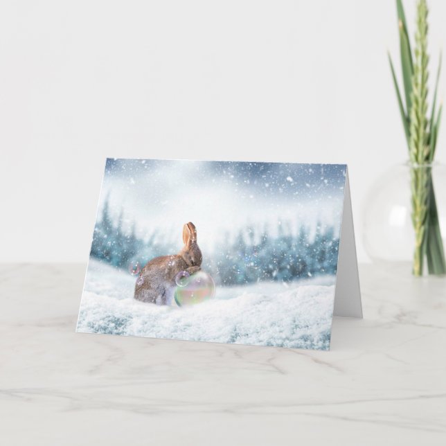 Praying Bunny Rabbit Christmas Holiday Card (Front)