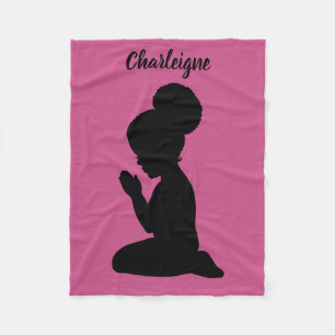 Praying Child Little Girl Afro Puff Customize Fleece Blanket