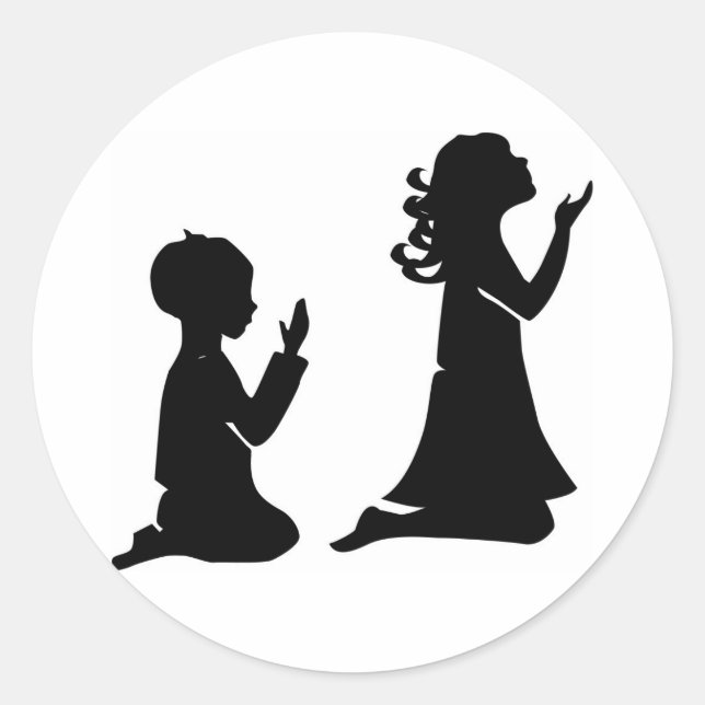 Praying Children Black Silhouettes Classic Round Sticker (Front)