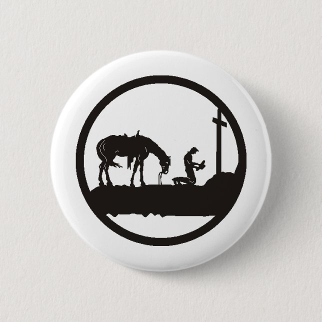 praying cowboy 2 inch round button (Front)