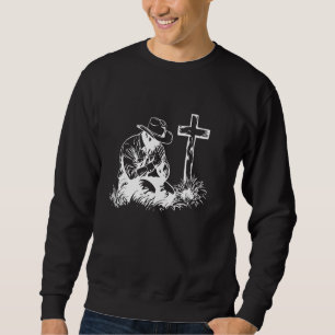 Praying Cowboy Kneeling Cross Western Bible Jesus Sweatshirt