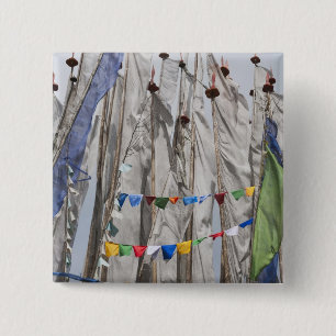 Praying flag poles in mountain, Yotongla Pass 2 Inch Square Button