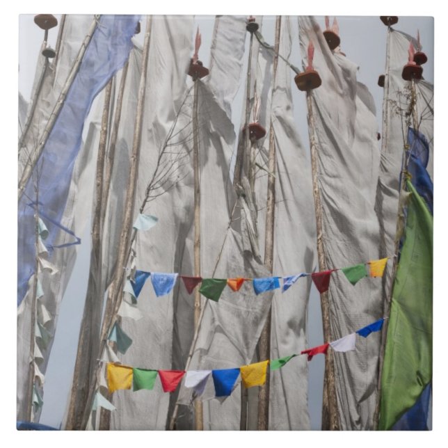 Praying flag poles in mountain, Yotongla Pass 2 Tile (Front)