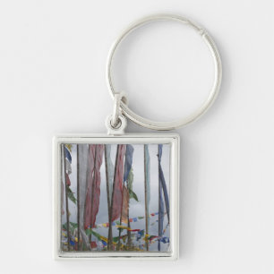 Praying flag poles in mountain, Yotongla Pass Keychain