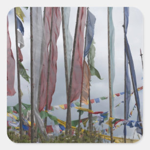 Praying flag poles in mountain, Yotongla Pass Square Sticker