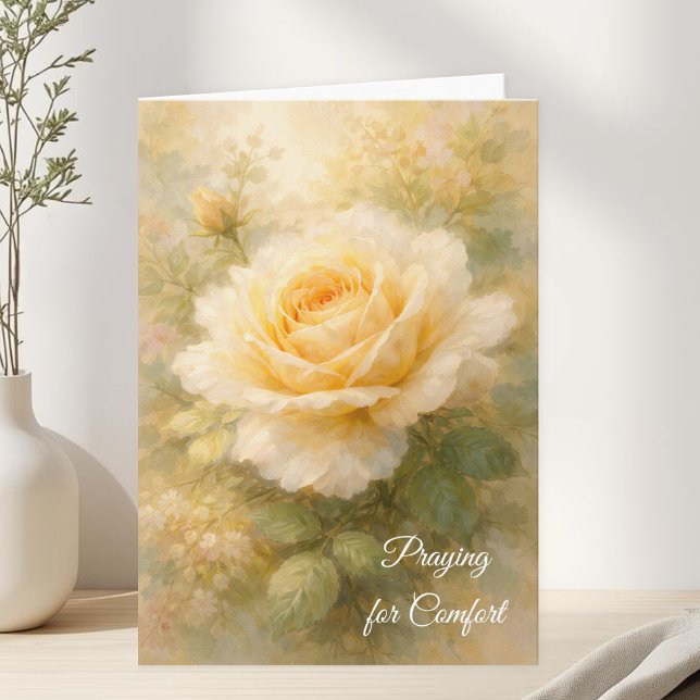 Praying for Comfort Christian Yellow Rose Sympathy Card (Creator Uploaded)